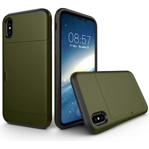 Iphone Xs / x 5.8 Inç Sürgülü Kart Tutucu Pc + Tpu Hibrit Cep Telefonu Kapağı - Ordu Yeşil  (Yurt Dışından)