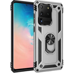 Case 4U Samsung Galaxy S20 Ultra Uyumlu Kılıf Çift Katmanlı Yüzüklü Manyetik Vega Kapak Gri