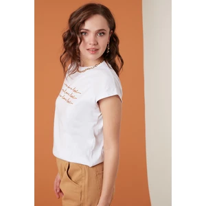 Baskılı Bisiklet Yaka % 100 Pamuk T Shirt Bayan T Shirt 5864217