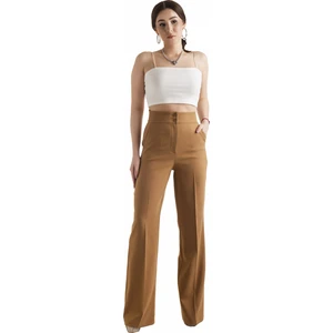 Defile Lüx Geniş Paça Pantolon Vizon - Soft Serisi