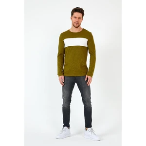 Haki Unisex Regular Fit Bisiklet Yaka Uzun Kollu  Şeritli Sweat