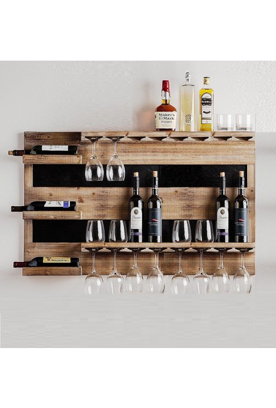 Ecodeco Ahşapduvar Şarap Rafı Şaraplık Mini Bar