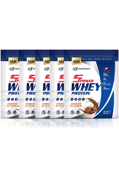 Powertech 5power Whey Protein 30 gr Kurabiye Aromalı Protein Tozu 5 Adet Saşe