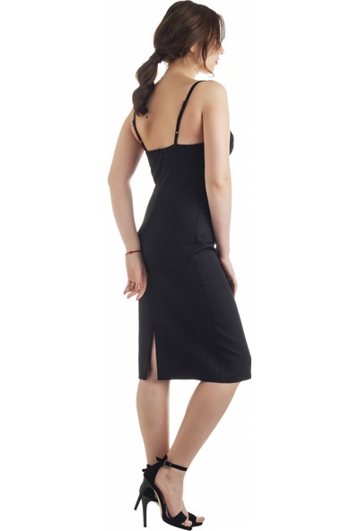 Defile Lüx Askılı Elbise Siyah - Livv Serisi