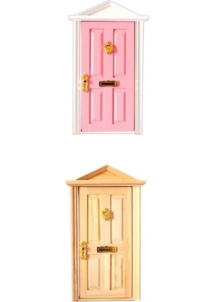 2 Adet Oyuncak Bebek Evi için Minyatür Ahşap Kapı - Pembe/Kahverengi (Yurt Dışından)