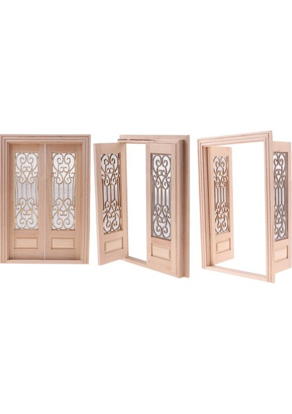3 Adet 1/12 Dollhouse Mini Ahşap Harici Içi Boş Ekran Çift Kapı Boyasız indirimleri