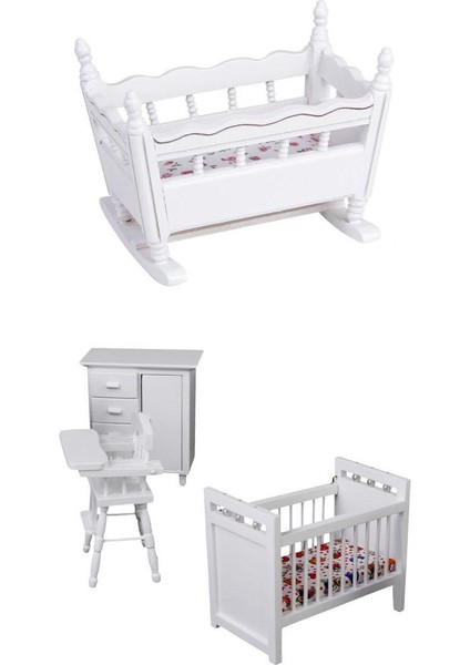Minyatür Ahşap Bebek Mobilya Seti -Beyaz (Yurt Dışından)