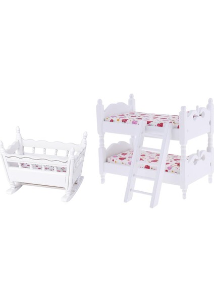 Minyatür Çocuk Ranza ve Bebek Beşiği Seti -Beyaz (Yurt Dışından)