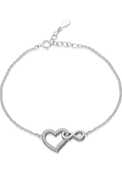 Gümüş Zirkon Taşlı Kalpli Sonsuzluk Model Bileklik