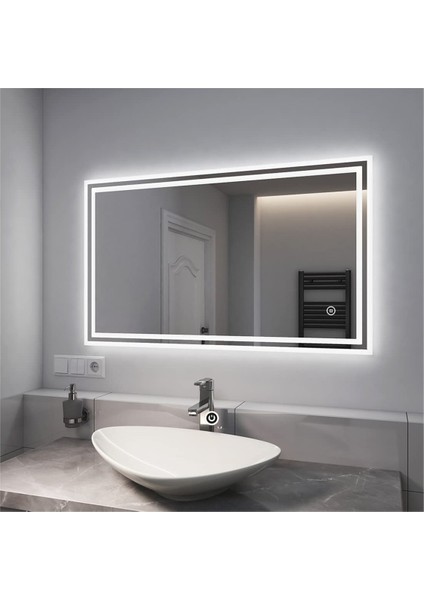 60X70 cm Kumlamalı Dokunmatik Tuşlu Ledli Ayna Duvar Salon Banyo Wc Ofis Yatak Odası Boy Ledli Ayna