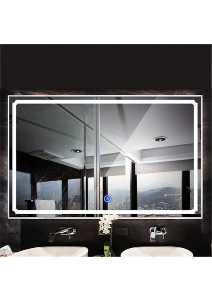 60X70 cm Kumlamalı Dokunmatik Tuşlu Ledli Ayna Duvar Salon Banyo Wc Ofis Yatak Odası Boy Ledli Ayna