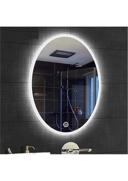80X100 cm Kumlamalı Dokunmatik Tuşlu Ledli Elips Ayna Duvar Salon Banyo Wc Ofis Yatak Odası Boy Ledli Ayna
