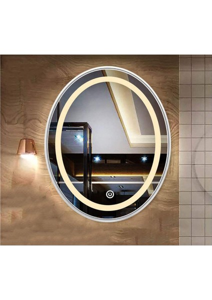 80X100 cm Kumlamalı Dokunmatik Tuşlu Ledli Elips Ayna Duvar Salon Banyo Wc Ofis Yatak Odası Boy Ledli Ayna