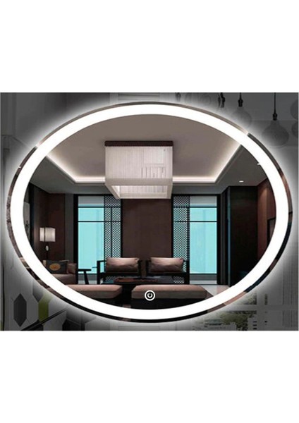 80X100 cm Kumlamalı Dokunmatik Tuşlu Ledli Elips Ayna Duvar Salon Banyo Wc Ofis Yatak Odası Boy Ledli Ayna