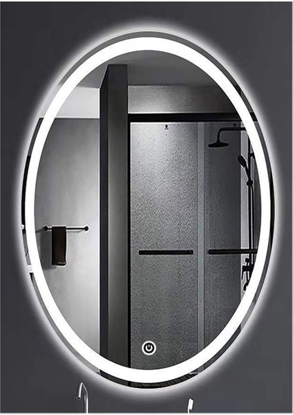 65X85 cm Kumlamalı Dokunmatik Tuşlu Ledli Elips Ayna Duvar Salon Banyo Wc Ofis Yatak Odası Boy Ledli Ayna