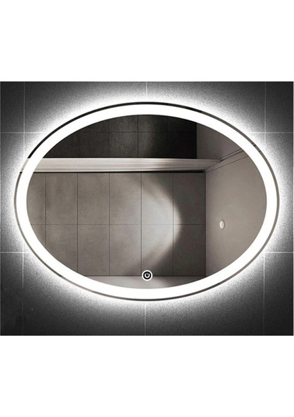 40X60 cm Kumlamalı Dokunmatik Tuşlu Ledli Elips Ayna Duvar Salon Banyo Wc Ofis Yatak Odası Boy Ledli Ayna