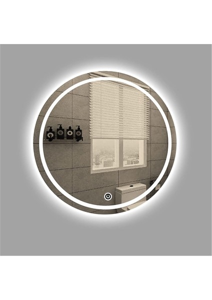 90 cm Kumlamalı Dokunmatik Tuşlu Yuvarlak Ledli Ayna Duvar Salon Banyo Wc Ofis Yatak Odası Boy Ledli Ayna