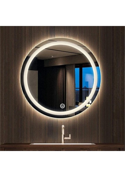 90 cm Kumlamalı Dokunmatik Tuşlu Yuvarlak Ledli Ayna Duvar Salon Banyo Wc Ofis Yatak Odası Boy Ledli Ayna