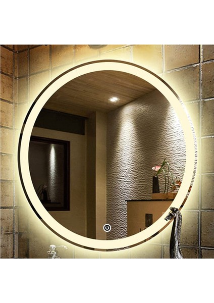 90 cm Kumlamalı Dokunmatik Tuşlu Yuvarlak Ledli Ayna Duvar Salon Banyo Wc Ofis Yatak Odası Boy Ledli Ayna