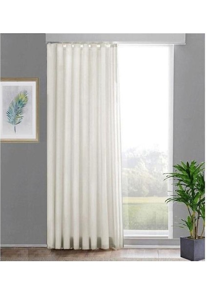 Lüx Güneşlik Perde Krem Renkli Pilesiz Desenli 1 Adet Cotton Kumaş