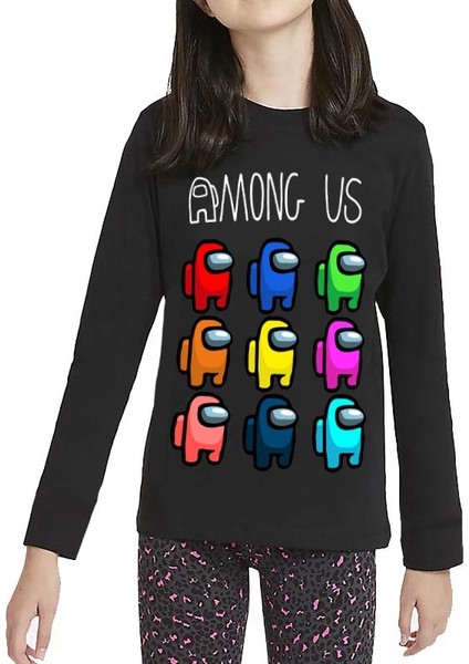 Among Us Uzun Kol Çocuk Tişört Siyah modelleri