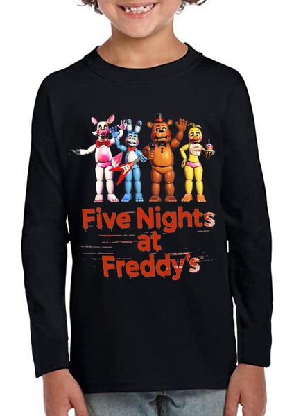 Five Nights At Freddys Uzun Kol Çocuk Tişört Fnaf Siyah