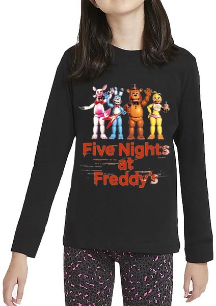 Five Nights At Freddys Uzun Kol Çocuk Tişört Fnaf Siyah