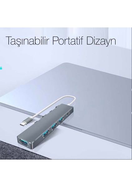 5 In 1 Type C Dönüştürücü 4 USB Portlu Adaptör Hub Çoklayıcı AL-34942