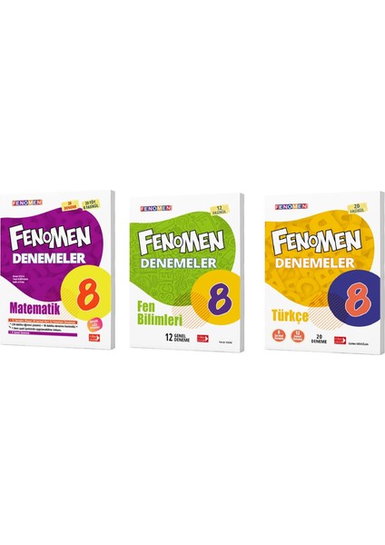 Fenomen 8. Sınıf LGS Matematik+Türkçe+Fen Bilimleri Deneme Seti 3 Kitap
