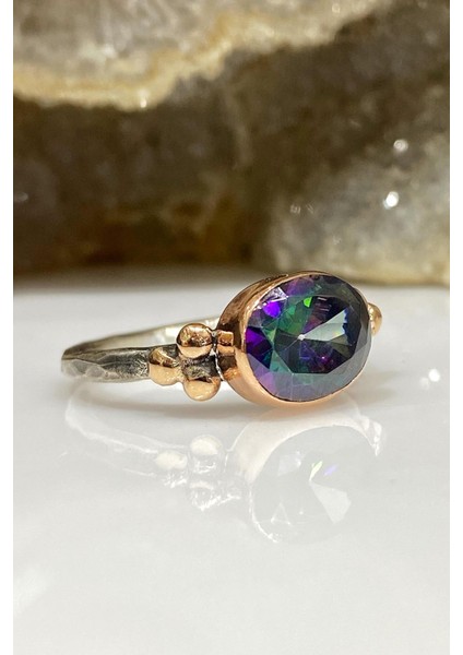 Oval Mistik Topaz Taşlı El Üretimi 925 Gümüş Yüzük modelleri