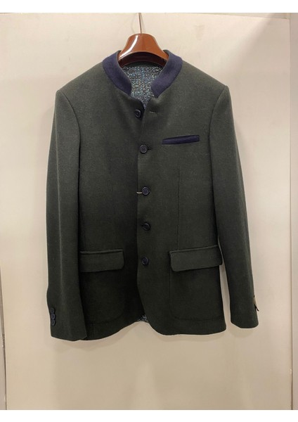 Sir Haki Dik Yaka Slimfit Astarlı Erker Tek Ceket