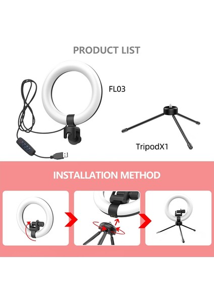 FL03 6 Inç 360-DERECE Dönen Halka Işıklı Masaüstü Dizüstü Bilgisayarlar Için Ayaklı Tripod (Yurt Dışından)