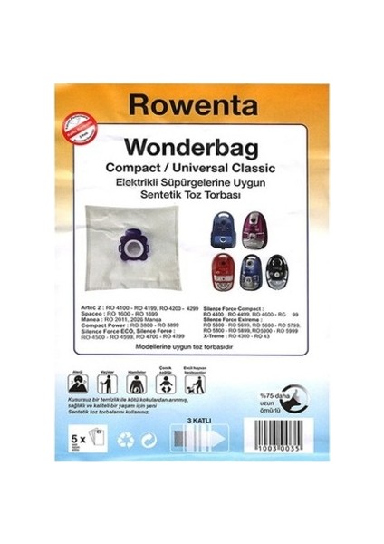 Rowenta RO5254 Compacteo Ergo Toz Torbası 25 Adet