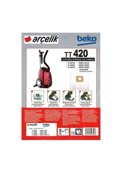 Arçelik S 4210 4240 4250 Süpürge Toz Torbası 20 Adet+Filtre modelleri