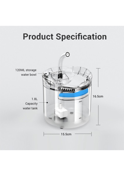 2l Otomatik Kedi Köpek Su Dağıtıcı Şeffaf Filtre Musluk - Au Fiş (Yurt Dışından)