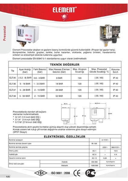 Elt 37 (5 - 28) Basınç Pressostatı