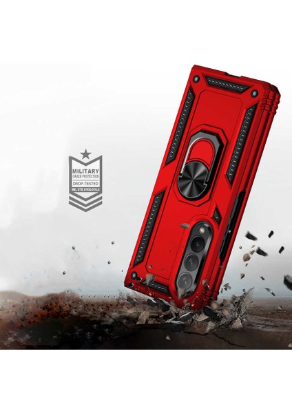 Samsung Galaxy Z Fold 3 Kapak Military Yüzüklü Stantlı Panzer Tank Kılıf - Siyah