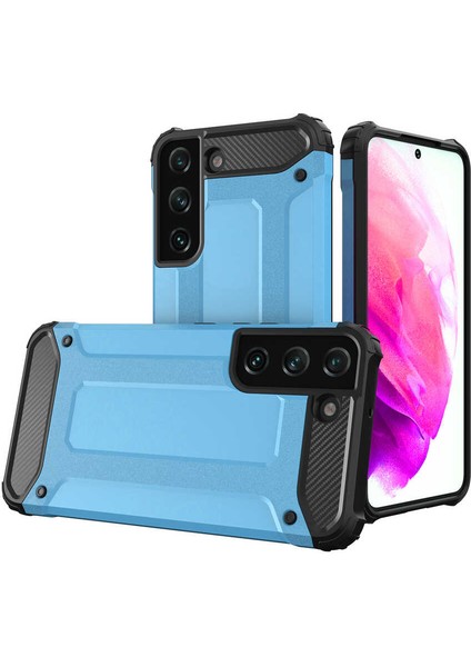 Samsung Galaxy S22 Kapak Çift Katmanlı Zırh Tank Kılıf - Mavi