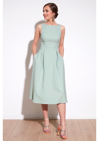 Bisiklet Yaka Cepli Pileli Midi Elbise Bayan Elbise 6051963 fiyatları