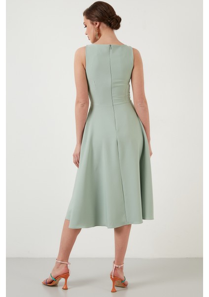 Bisiklet Yaka Cepli Pileli Midi Elbise Bayan Elbise 6051963 indirimleri