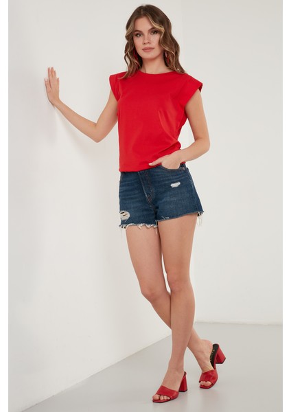 Pamuklu Bisiklet Yaka Kolsuz T Shirt Bayan T Shirt 5864019