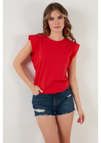 Pamuklu Bisiklet Yaka Kolsuz T Shirt Bayan T Shirt 5864019