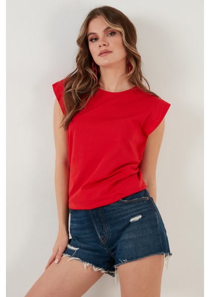 Pamuklu Bisiklet Yaka Kolsuz T Shirt Bayan T Shirt 5864019