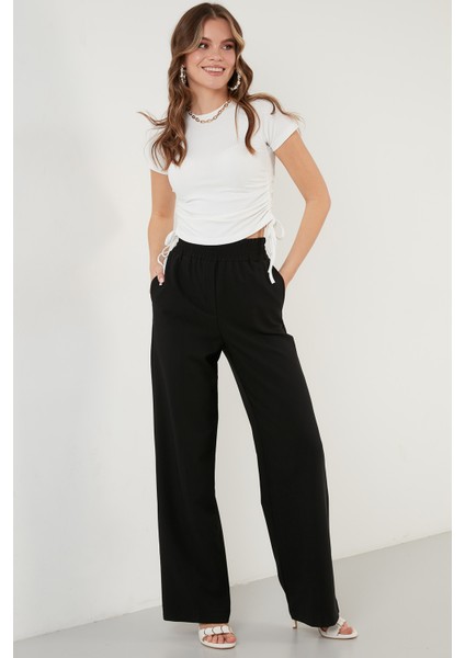 Yanlardan Büzgülü Kısa Kollu Crop Bluz Bayan Bluz 5864010