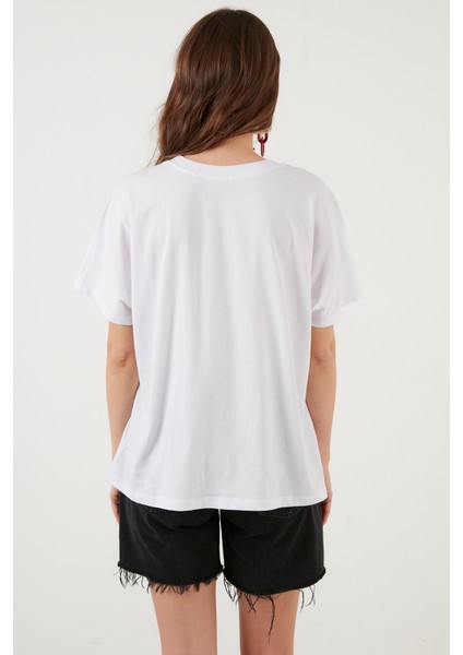 Oversize Pamuk Bisiklet Yaka Basic T Shirt Bayan T Shirt 5864489 indirimleri