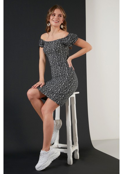 Çiçekli Carmen Yaka Mini Elbise Bayan Elbise 5863700