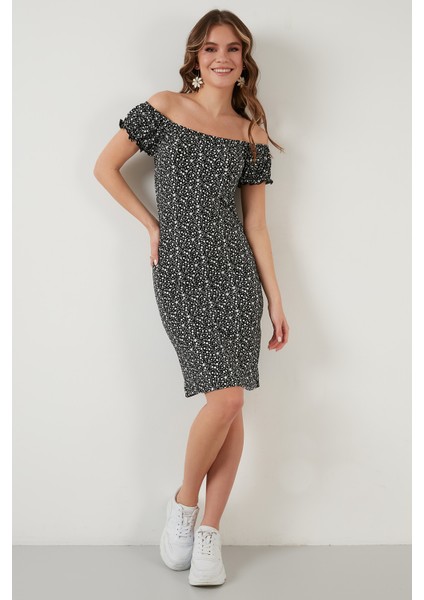 Çiçekli Carmen Yaka Mini Elbise Bayan Elbise 5863700 indirimleri