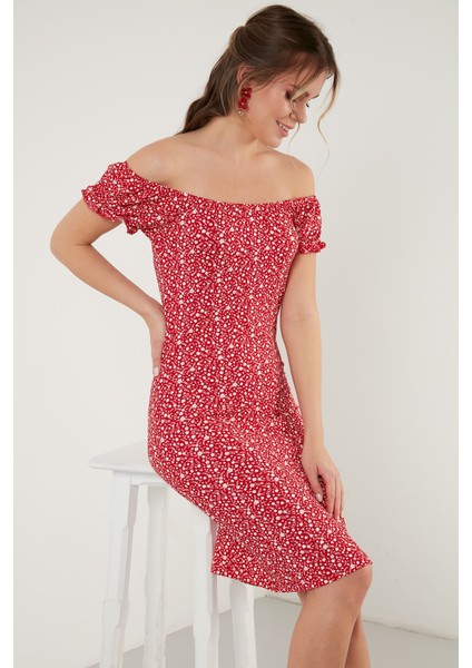 Çiçekli Carmen Yaka Mini Elbise Bayan Elbise 5863700 fiyatları