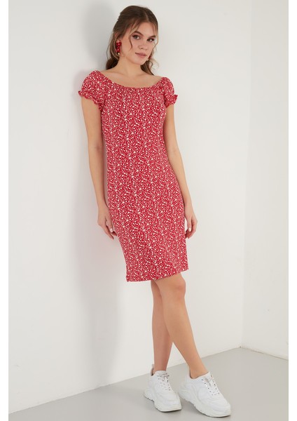 Çiçekli Carmen Yaka Mini Elbise Bayan Elbise 5863700 modelleri