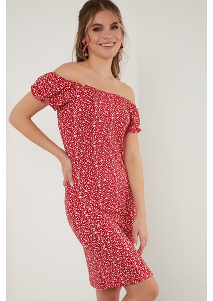 Çiçekli Carmen Yaka Mini Elbise Bayan Elbise 5863700 indirimleri